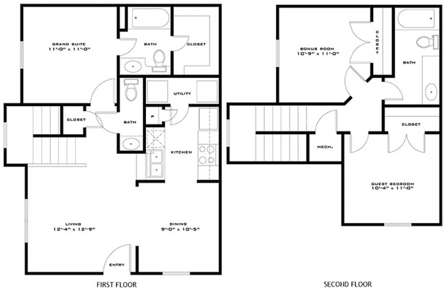 3 Bedroom 2.5 Bathroom 907 floor plan
